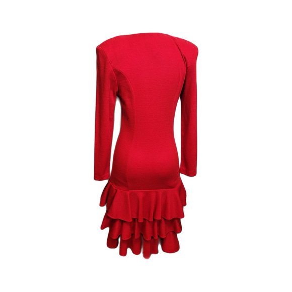 Vintage 80s Drop Waist Tiered Ruffle Dress Red Retro Button Down Sz 7/8 Cocktail - Picture 2 of 16